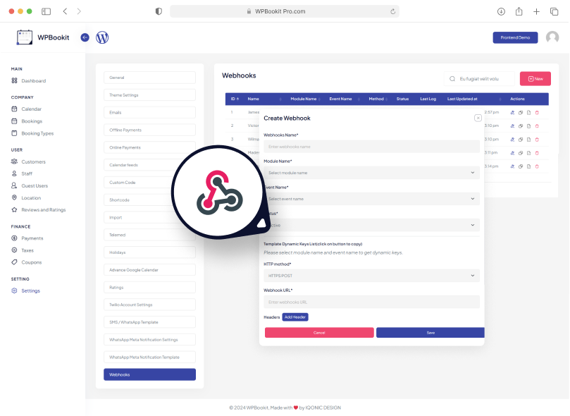 WPBookit Webhook Addon | WPBookit | Iqonic Design